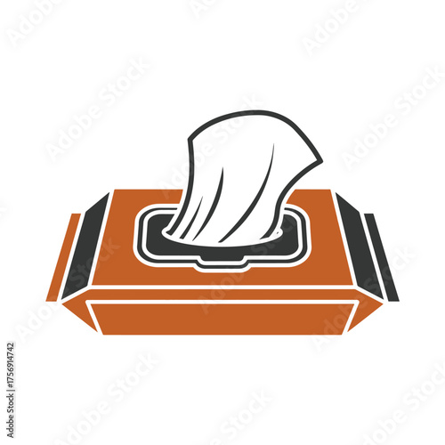 Orange and grey wet wipe packet with white tissue protruding vector
