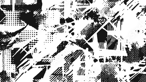 Abstract monochrome grunge seamless pattern with paint splashes lines dots and triangles in graffiti style design