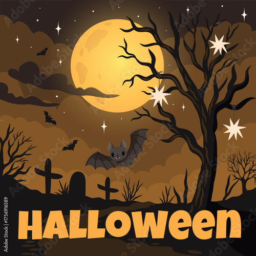 halloween night, holiday, poster, fest, party, moon, bats, 