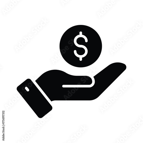 Hand holding coin representing funding, ready to use icon