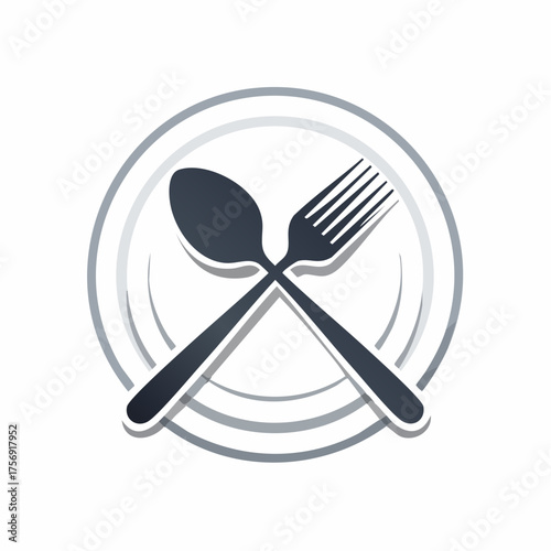 Stylish Graphic Depiction of Utensils on a Plate for Culinary and Dining Concepts