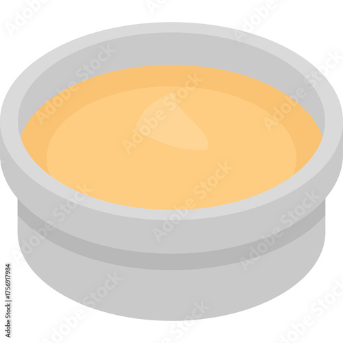 Isometric Metal Bowl Filled With Creamy Yellow Sauce or Dip