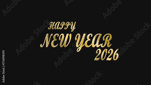 golden text happy new year animation on black background.