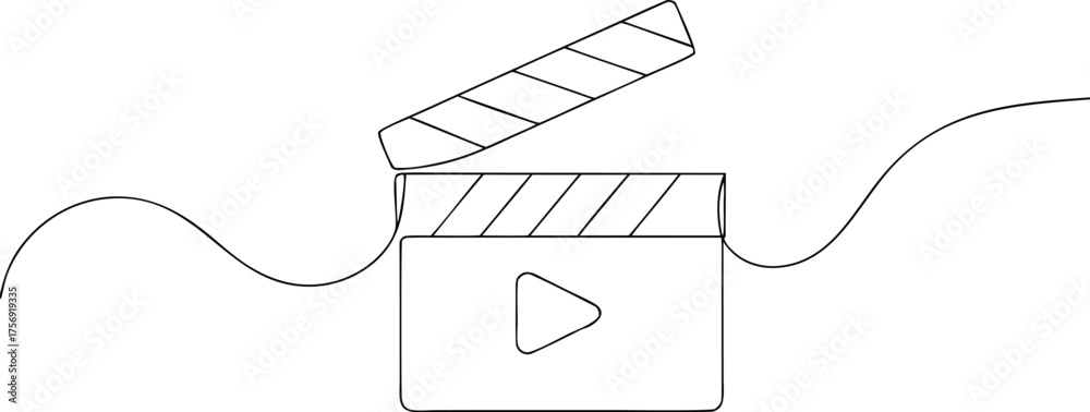 Obraz premium Open Clapperboard with Play Button Icon and Wavy Lines