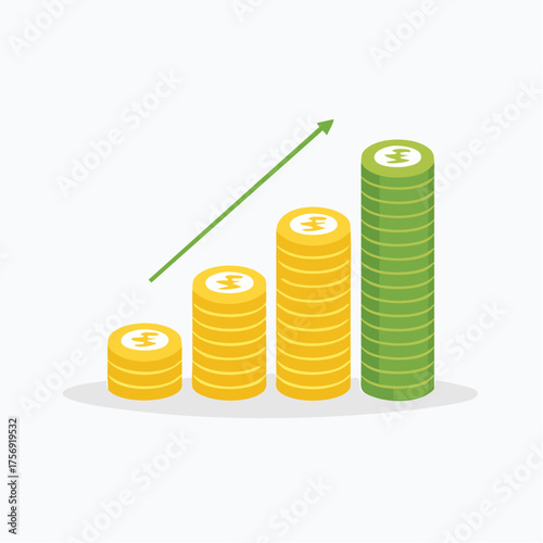 Visual Representation of Financial Growth Depicting Increasing Coin Stacks and Upward Trend