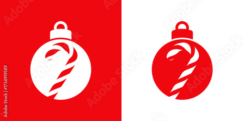 Logo candy cane de navidad. Silueta de bola de navidad con bastón de caramelo para tarjetas y felicitaciones