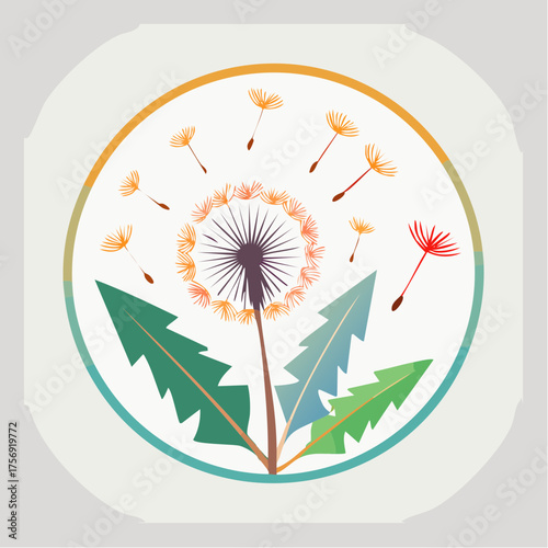 Whimsical dandelion illustration, showcasing nature's delicate beauty and seed dispersal