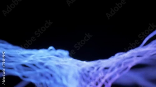 Abstract Glowing Blue and Purple Flowing Fiber Optic Cables on Black Background