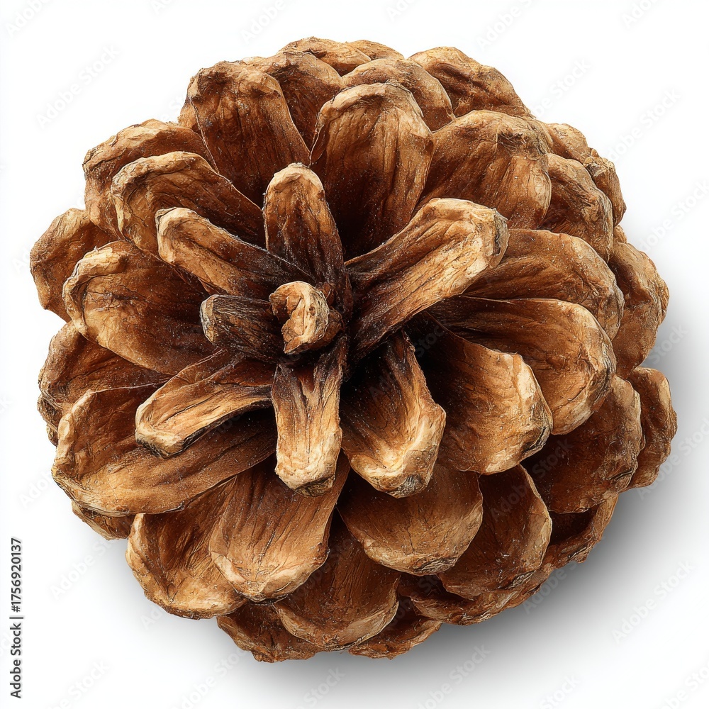Fototapeta premium The intricate details and texture of a pine cone are prominently displayed against a light background