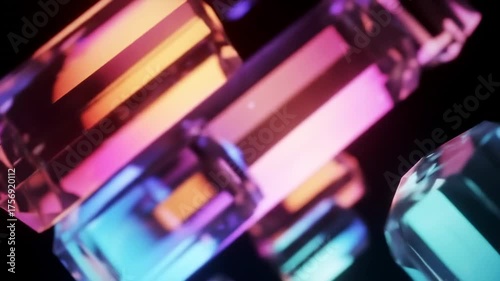 Abstract Transparent Blocks with Neon Gradient Lighting, Modern Minimalist Background
