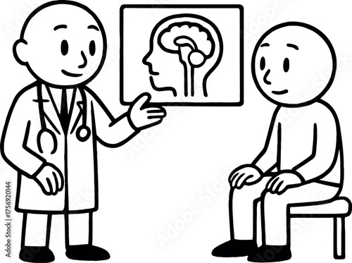 Doctor consults patient discussing mri scan results on screen