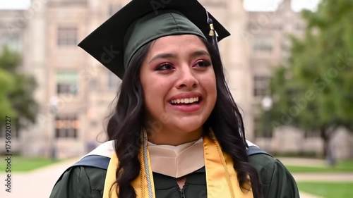 Excited Young Woman Celebrating Graduation Day on Campus