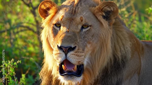 Majestic Lion Portrait in African Savannah, Golden Light
