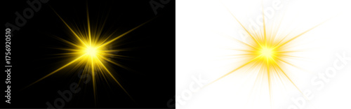 Radiant yellow glow PNG with sparkling flares and luminous reflections. Dynamic light bursts enhance energy and festive mood. Ideal for abstract art, neon design, or digital compositions.