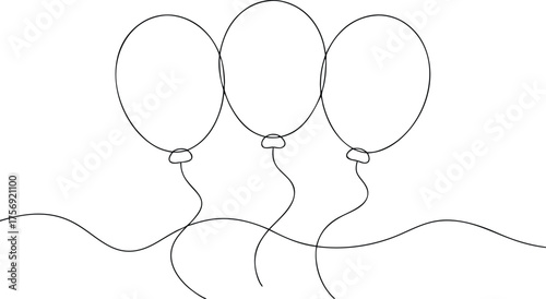 Three balloons floating on strings celebration