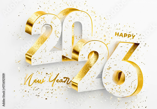 2026 New Year celebration concept with golden numbers and festive design on white background