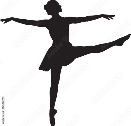 Silhouette of a ballerina in a graceful arabesque pose with arms extended and one leg lifted ballet