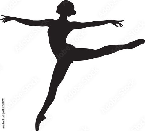 Silhouette of a female ballet dancer in a dynamic pose with one leg extended and arms outstretched