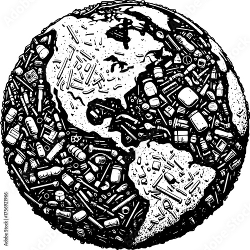 Environmental Burden: An illustration that visually represents the Earth enveloped in a mountain of waste, highlighting the critical issue of pollution and environmental degradation.