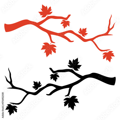 Tiempo de otoño. Silueta de rama de árbol con hojas