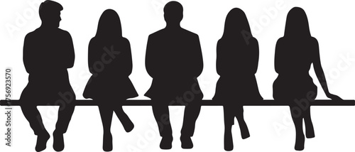 Five Silhouettes of People Sitting Side by Side on a Horizontal Bar group