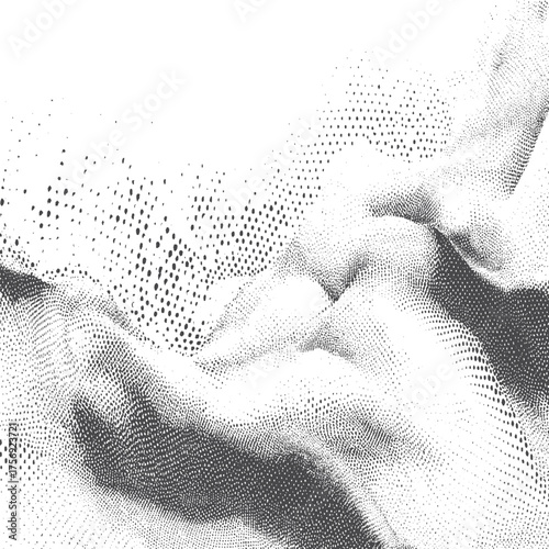 Creative paintography portrait of woman merged with hand drawn floral motifs. Elegant black and white double exposure portrait with artistic floral overlay. 