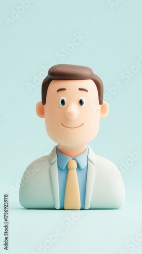 Smiling Doctor Cartoon Character in White Coat and Tie.