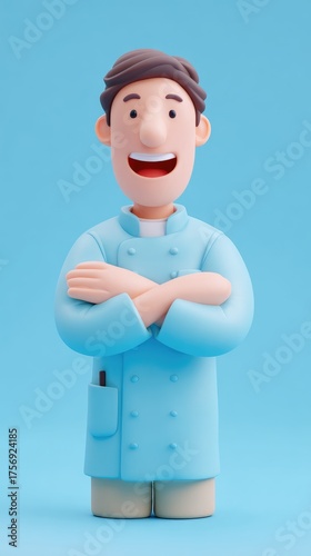 Smiling Doctor in Blue Uniform with Crossed Arms.