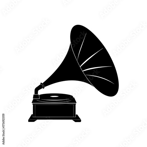 Isolated vintage gramophone design on transparent background silhouette