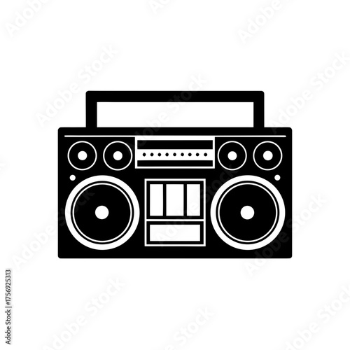 Illustration of a black boombox icon on transparent background silhouette