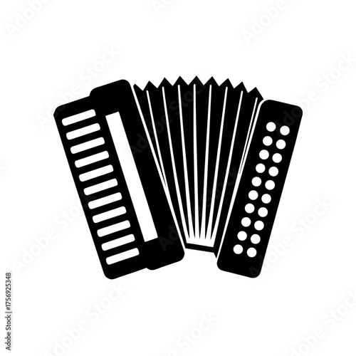 Illustration of a black accordion on transparent background silhouette