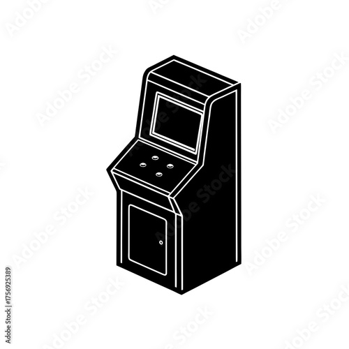 Isometric black arcade game machine on transparent background silhouette