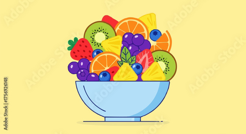 Enjoy a vibrant mix of fresh fruit in a bowl, the perfect snack for health and wellness, packed with flavor and vitamins for a delicious, energizing treat