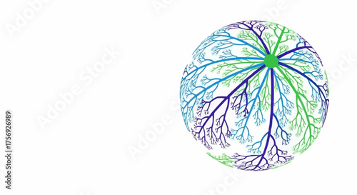 Modern tree sphere graphic design, perfect for eco-friendly concepts, technology, or global networking visuals; vibrant colors and clean aesthetic for impact