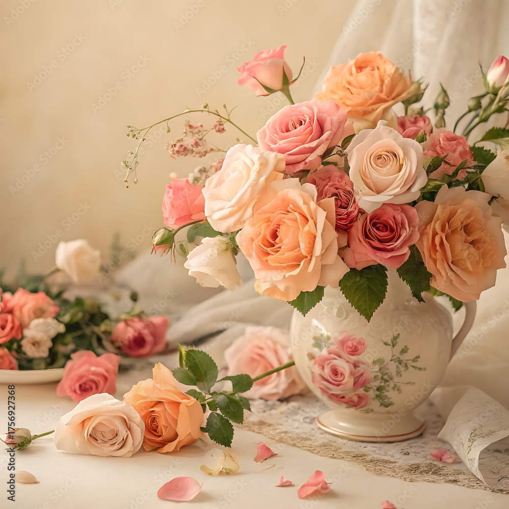 Obraz premium “Y2K Peach Roses with Dreamy Glow and Vintage Texture”