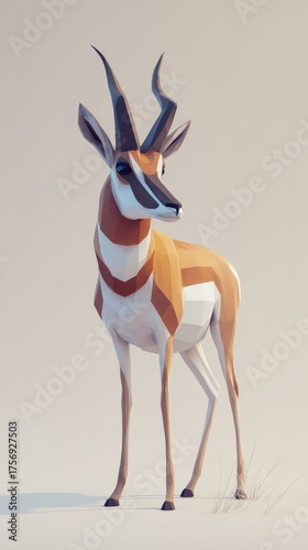 Stylized Pronghorn Antelope Posing Gracefully Against Neutral Backdrop.