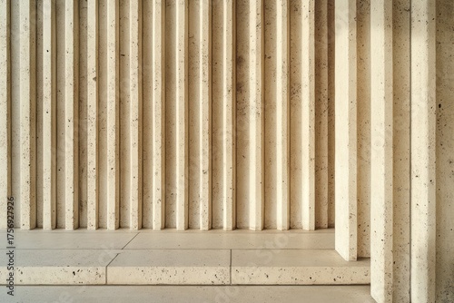 Wallpaper Mural Minimalist beige stone wall with vertical grooves and smooth stone floor creating a serene and balanced architectural environment Torontodigital.ca