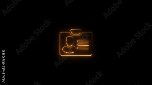 Glowing Orange Neon I D Card Icon Silhouette on Black Background Digital Animation Identity