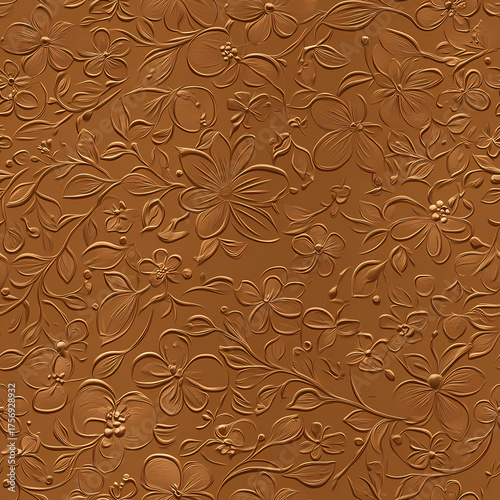 Embossed floral pattern in warm bronze tone