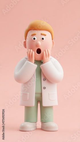 Surprised Doctor Cartoon Character in a Pink Background.