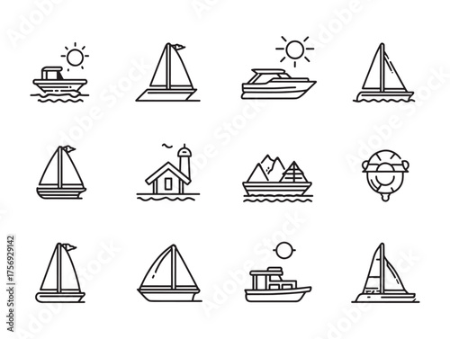 Dinghy line art floating on water