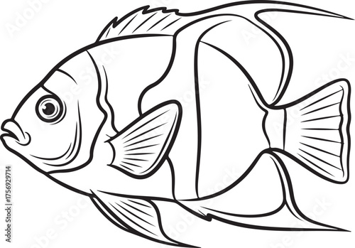 Outline Drawing of a Stylized Tropical Fish with Vertical Bands