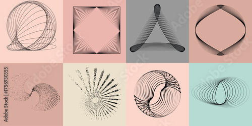 Lines and spirals in Circle Form .Rotate rounded shape Vector .Rotating dots form a circle .Rotating and linear design element . Various lines forming round shape . Abstract Geometric line art 