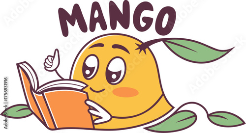 cute mango mascot reading book calm relaxing char