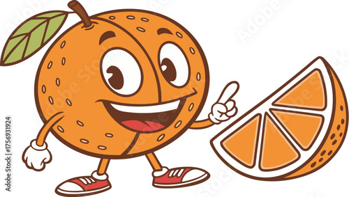 cute orange fruit mascot character smiling happily