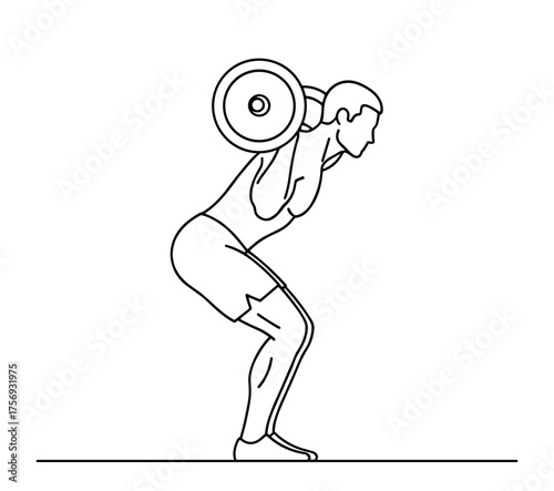 Man doing front squat with barbell against white background