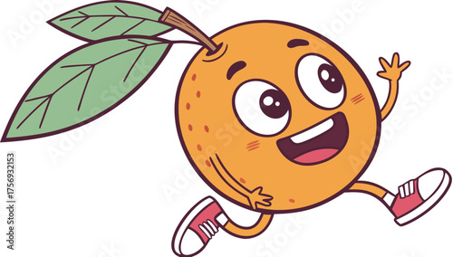 orange fruit mascot character smiling happily cute