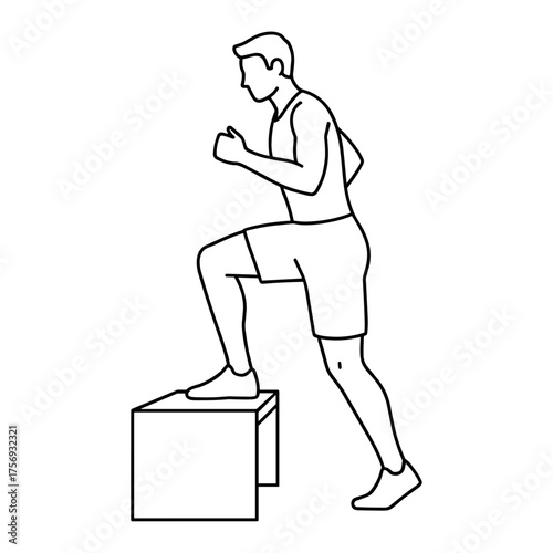 Man doing step-up exercise against white background