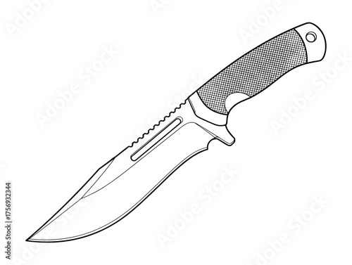 Combat knife in line art style in black and white