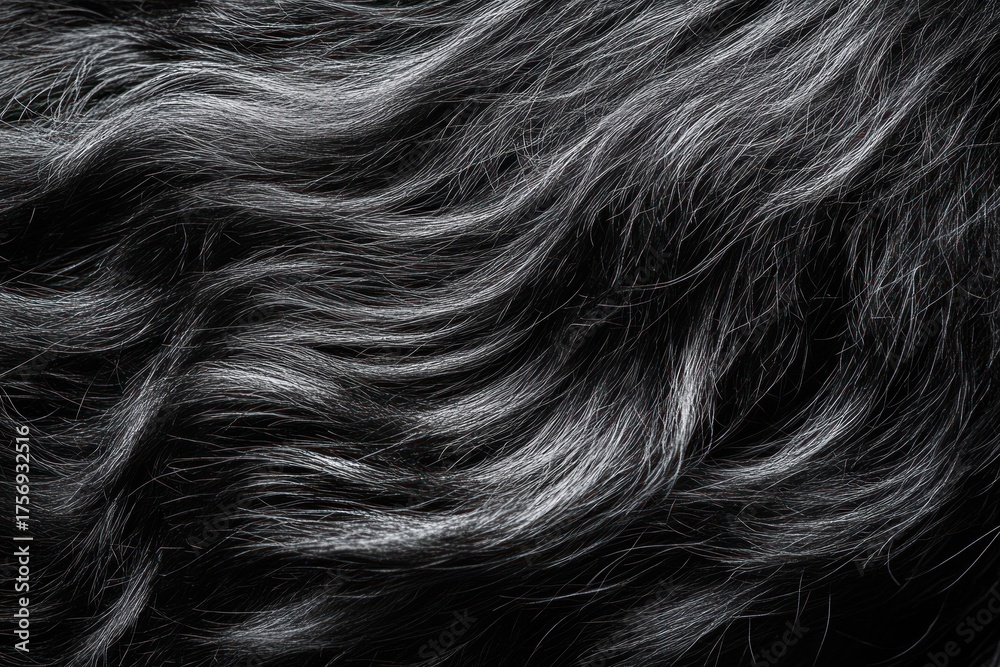 Naklejka premium Close-up of flowing black and gray wavy strands of hair with a smooth and soft texture
